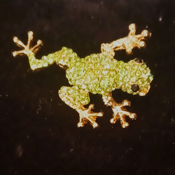 Green Rhinestone Frog Brooch - Picture 1 of 4